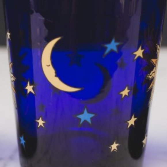 Vintage Libbey Cobalt Blue Celestial Sun Moon Stars Glass Cup Tumbler - Picture 6 of 9